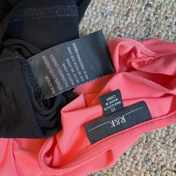 R&K Black Pink Color Block Casual Stretchy Comfy Summer Dress Women Size 10 - Picture 4 of 7